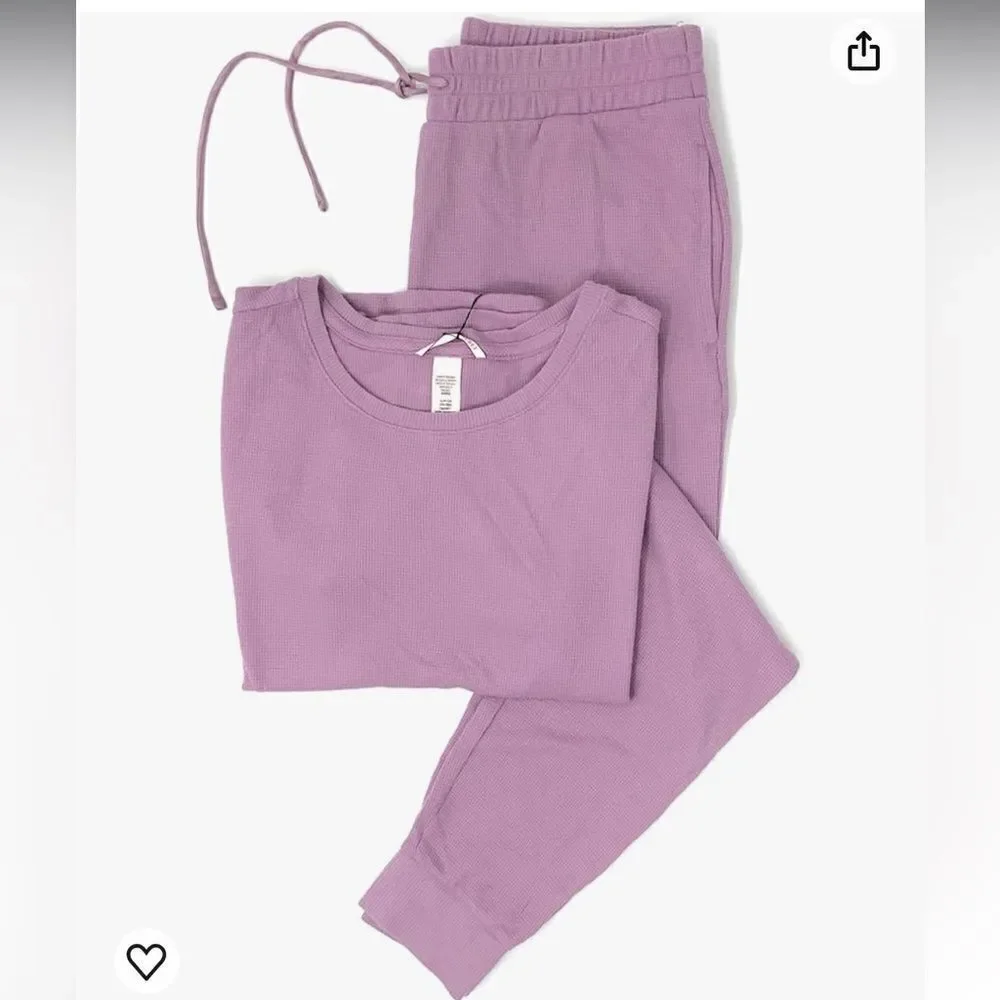 Victoria’s Secret Glow Waffle Tee Jogger thermal Pajama Set loungewear Lilac XXL